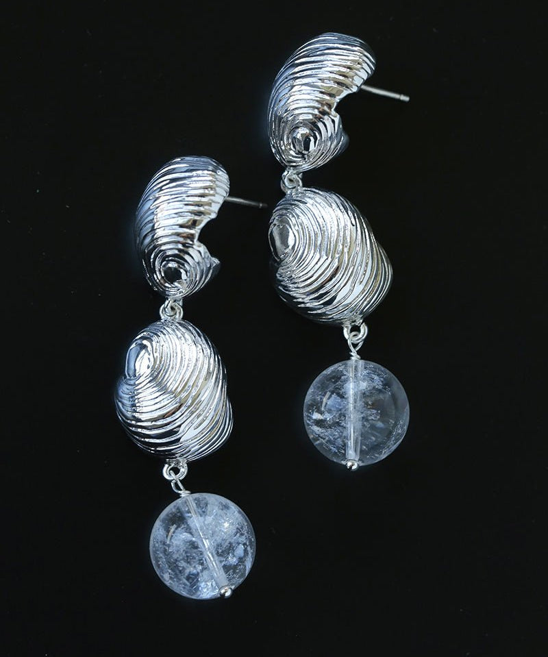 Spiral Conch Clear Quartz Long Drop Earrings - floysun
