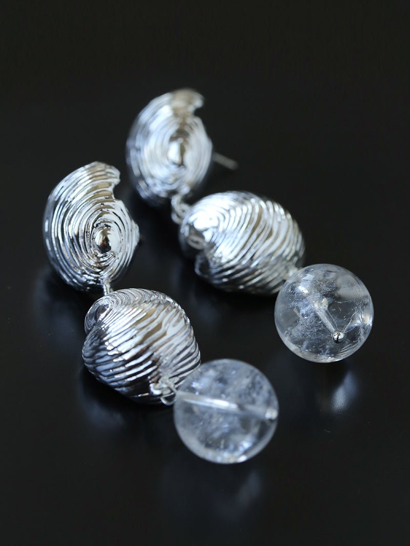 Spiral Conch Clear Quartz Long Drop Earrings - floysun
