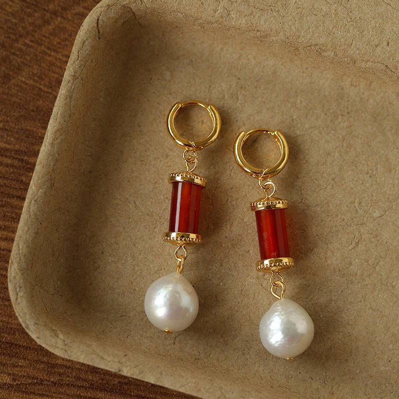 Spring 2026 Vintage Natural Stone & Pearl Earrings - floysun