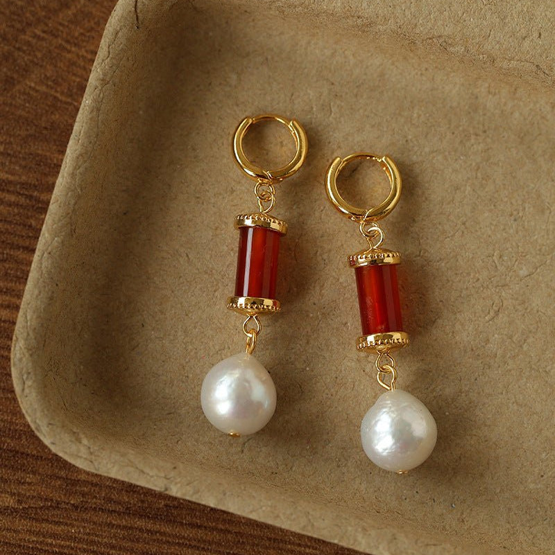 Spring 2026 Vintage Natural Stone & Pearl Earrings - floysun