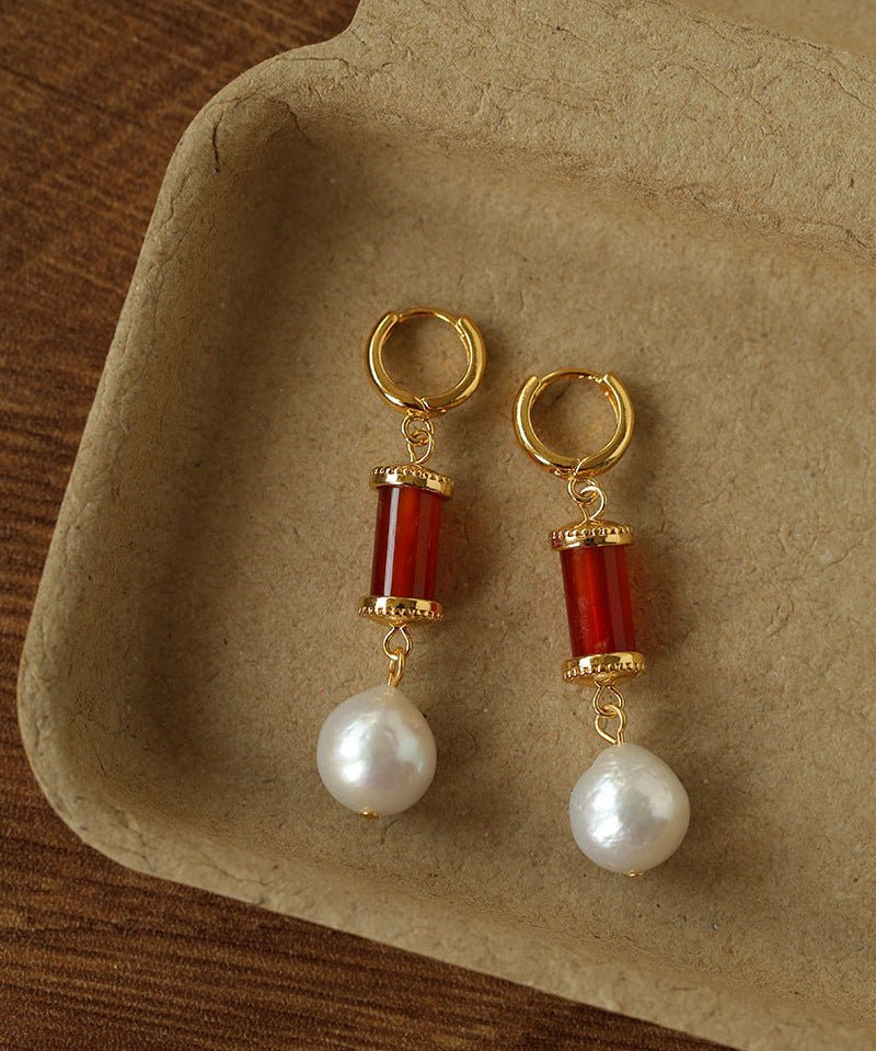 Spring 2026 Vintage Natural Stone & Pearl Earrings - floysun