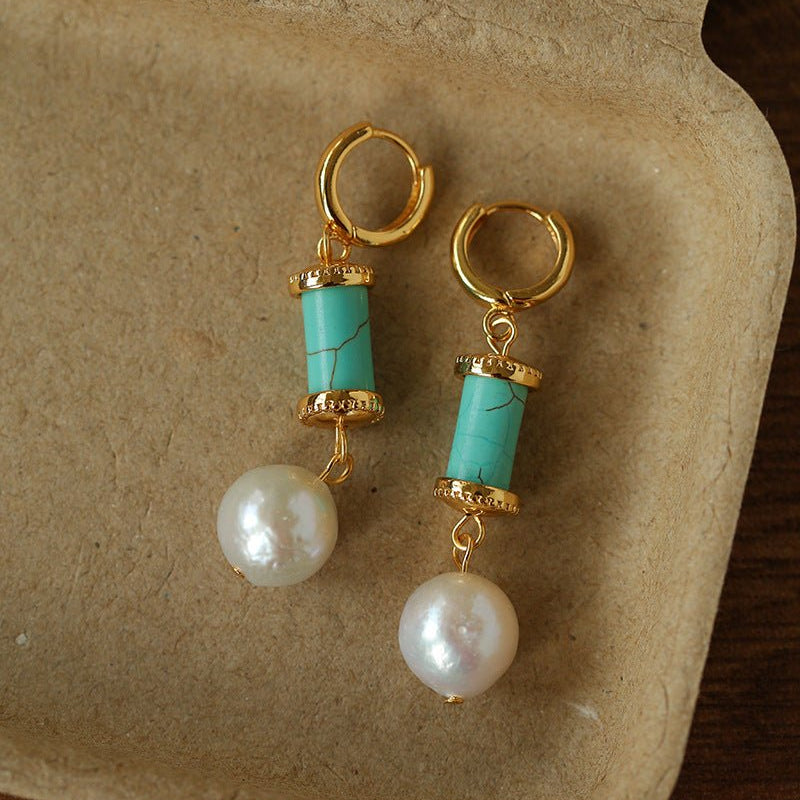 Spring 2026 Vintage Natural Stone & Pearl Earrings - floysun