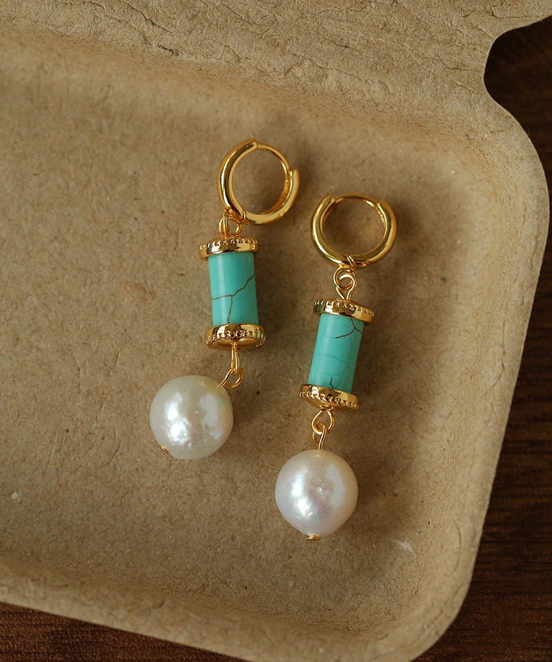 Spring 2026 Vintage Natural Stone & Pearl Earrings - floysun