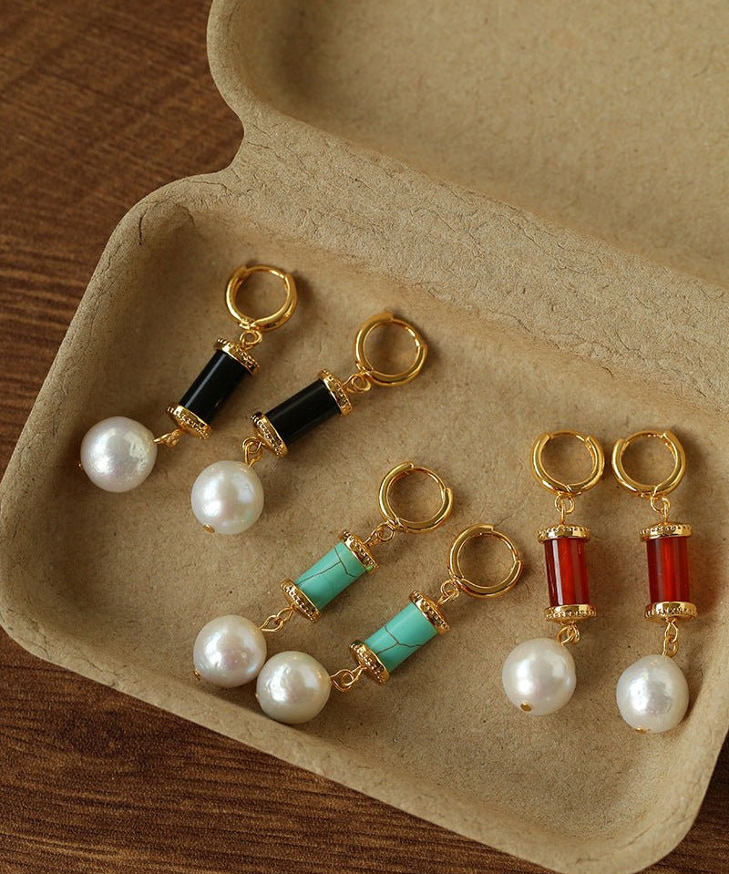 Spring 2026 Vintage Natural Stone & Pearl Earrings - floysun
