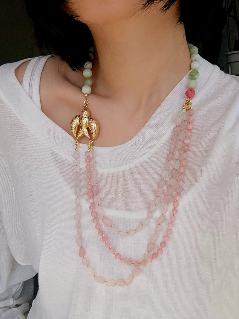 Spring Bird Gemstone Necklace | Detachable Layered Collar Necklace - floysun