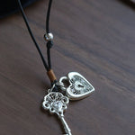 Spring Lace Key & Heart Lock Necklace With Zirconia Accents - floysun