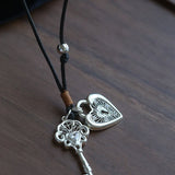 Spring Lace Key & Heart Lock Necklace With Zirconia Accents - floysun