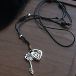 Spring Lace Key & Heart Lock Necklace With Zirconia Accents - floysun