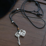 Spring Lace Key & Heart Lock Necklace With Zirconia Accents - floysun