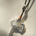 Spring Lace Key & Heart Lock Necklace With Zirconia Accents - floysun
