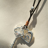 Spring Lace Key & Heart Lock Necklace With Zirconia Accents - floysun