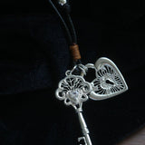Spring Lace Key & Heart Lock Necklace With Zirconia Accents - floysun