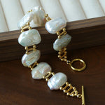 Square Baroque Natural Freshwater Pearl OT Toggle Clasp Statement Bracelet - floysun
