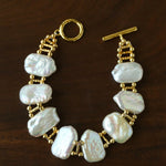 Square Baroque Natural Freshwater Pearl OT Toggle Clasp Statement Bracelet - floysun