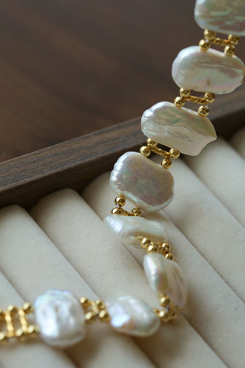 Square Baroque Natural Freshwater Pearl OT Toggle Clasp Statement Bracelet - floysun