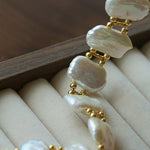 Square Baroque Natural Freshwater Pearl OT Toggle Clasp Statement Bracelet - floysun