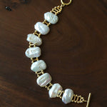 Square Baroque Natural Freshwater Pearl OT Toggle Clasp Statement Bracelet - floysun