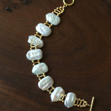 Square Baroque Natural Freshwater Pearl OT Toggle Clasp Statement Bracelet - floysun