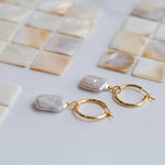 Square Baroque Pearl Drop Hoop Earrings - floysun