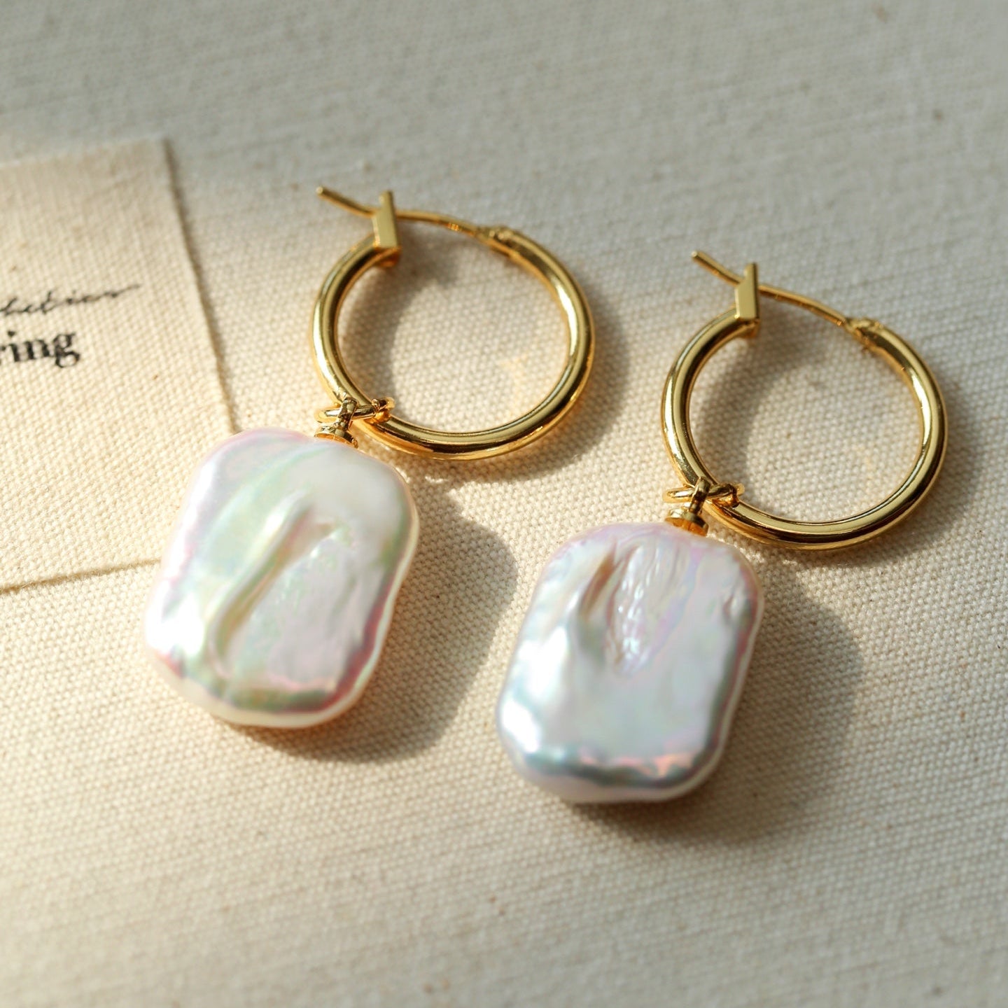 Square Baroque Pearl Drop Hoop Earrings - floysun