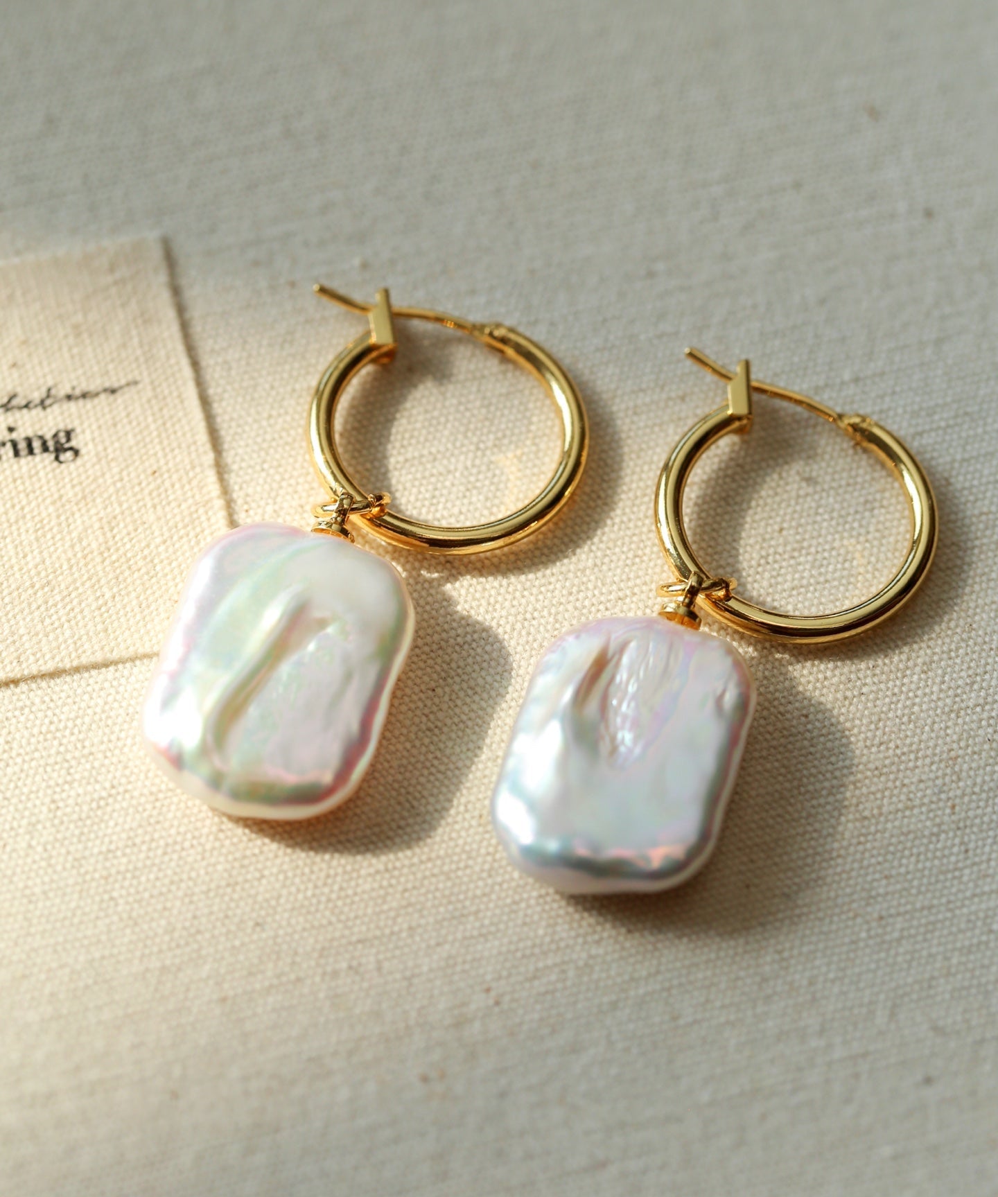 Square Baroque Pearl Drop Hoop Earrings - floysun