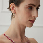 Square Drop Earrings with Enamel Glaze - floysun