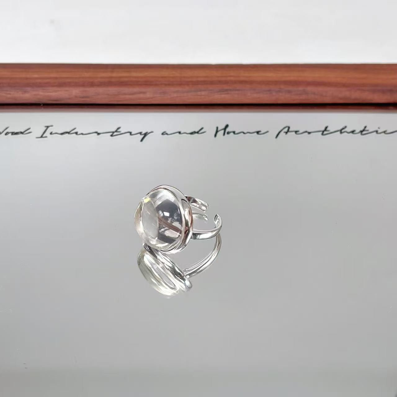 Square Natural White Crystal Open Ring - floysun