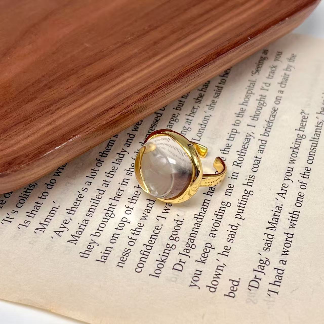 Square Natural White Crystal Open Ring - floysun