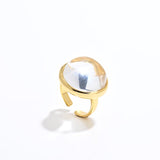Square Natural White Crystal Open Ring - floysun