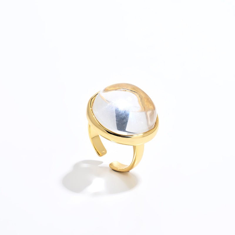 Square Natural White Crystal Open Ring - floysun