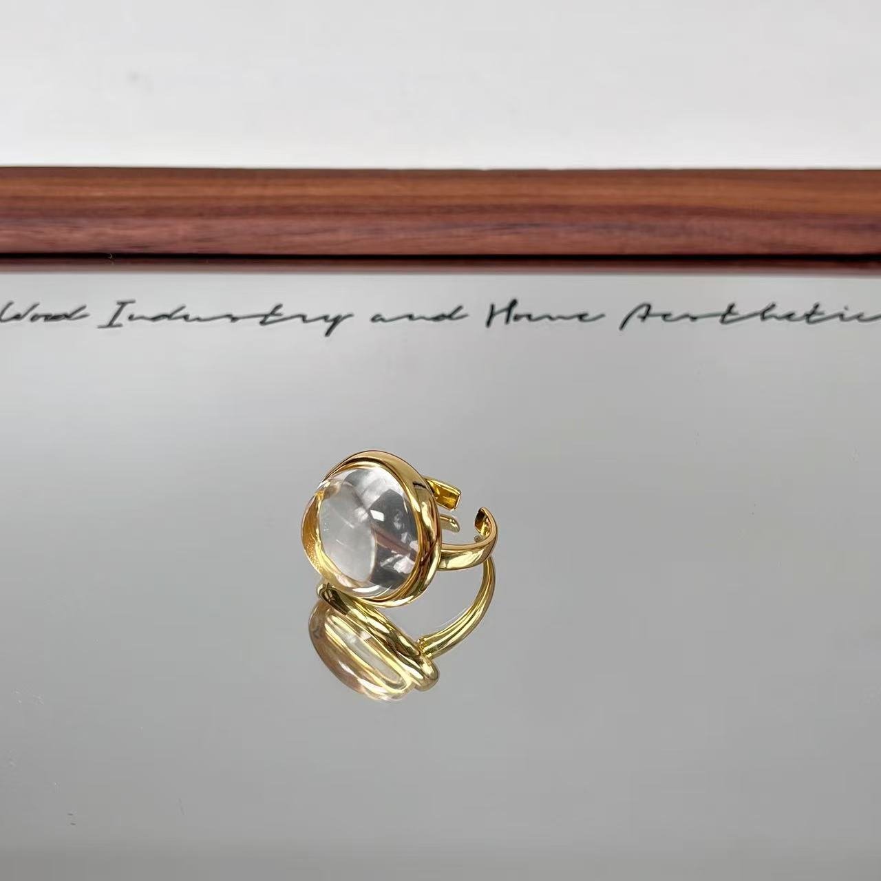 Square Natural White Crystal Open Ring - floysun
