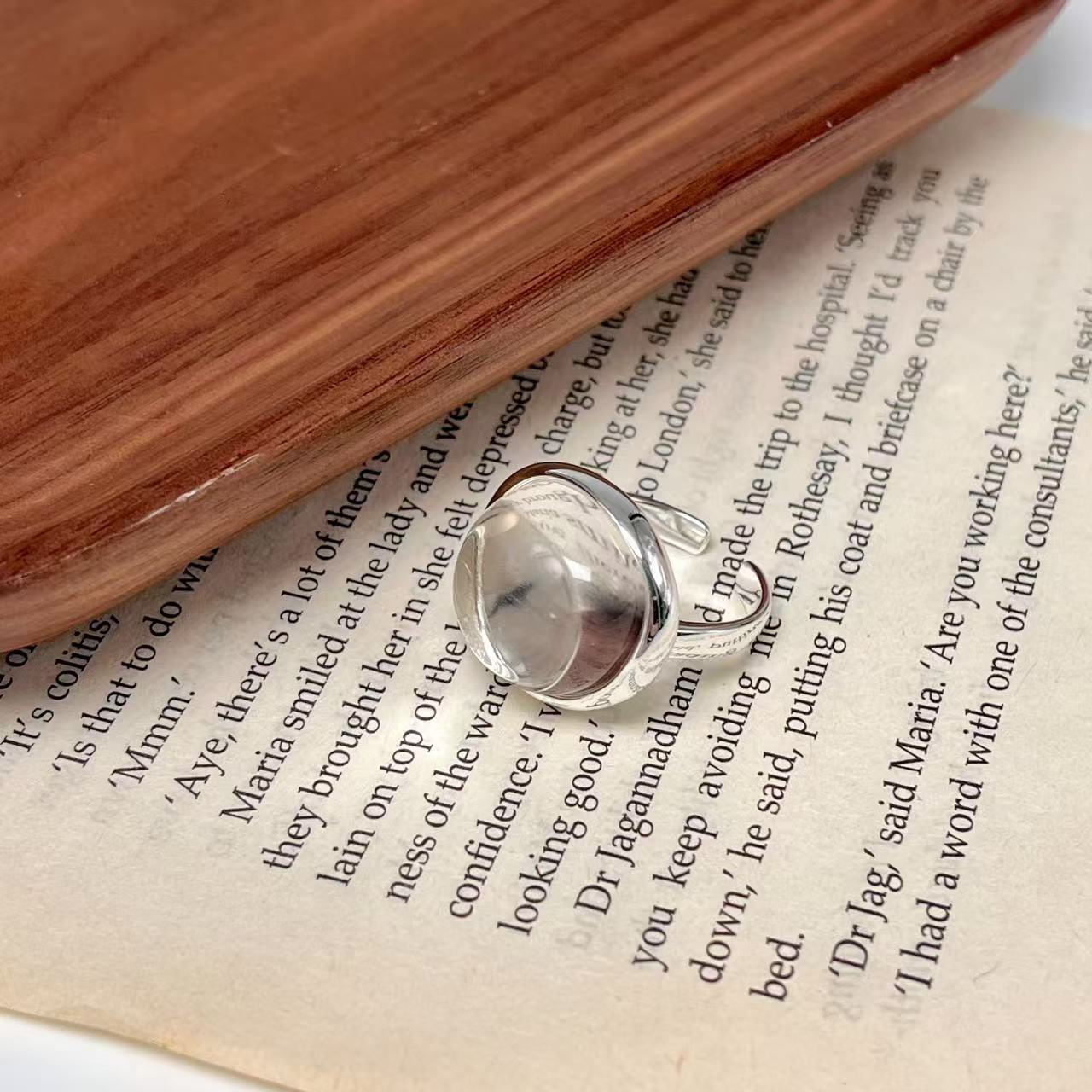 Square Natural White Crystal Open Ring - floysun
