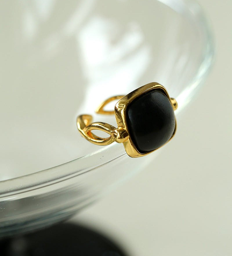 Square Open Black Ebony Wood Ring - floysun