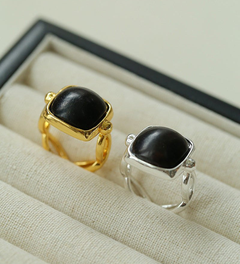Square Open Black Ebony Wood Ring - floysun
