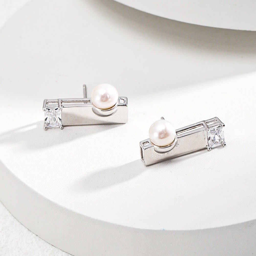 Square Pearl Zircon Earrings - floysun