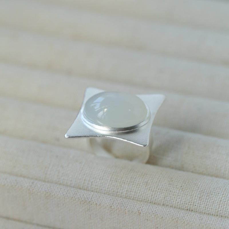 Square - Set Oval Gemstone Statement Open Ring - floysun