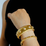 Star - Embellished Wide Cuff Bracelet – Brushed Gold with Gold Stars - floysun