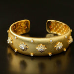 Star - Embellished Wide Cuff Bracelet – Brushed Gold with Gold Stars - floysun