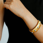 Star - Embellished Wide Cuff Bracelet – Brushed Gold with Silver Stars - floysun