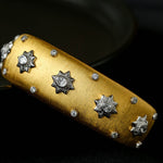 Star - Embellished Wide Cuff Bracelet – Brushed Gold with Silver Stars - floysun