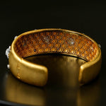 Star - Embellished Wide Cuff Bracelet – Brushed Gold with Silver Stars - floysun