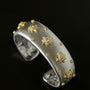 Star - Embellished Wide Cuff Bracelet – Brushed Silver with Gold Stars - floysun