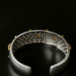 Star - Embellished Wide Cuff Bracelet – Brushed Silver with Gold Stars - floysun