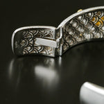 Star - Embellished Wide Cuff Bracelet – Brushed Silver with Gold Stars - floysun