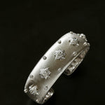 Star - Embellished Wide Cuff Bracelet – Brushed Silver with Silver Stars - floysun