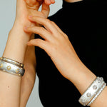Star - Embellished Wide Cuff Bracelet – Brushed Silver with Silver Stars - floysun