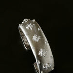 Star - Embellished Wide Cuff Bracelet – Brushed Silver with Silver Stars - floysun
