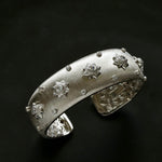 Star - Embellished Wide Cuff Bracelet – Brushed Silver with Silver Stars - floysun
