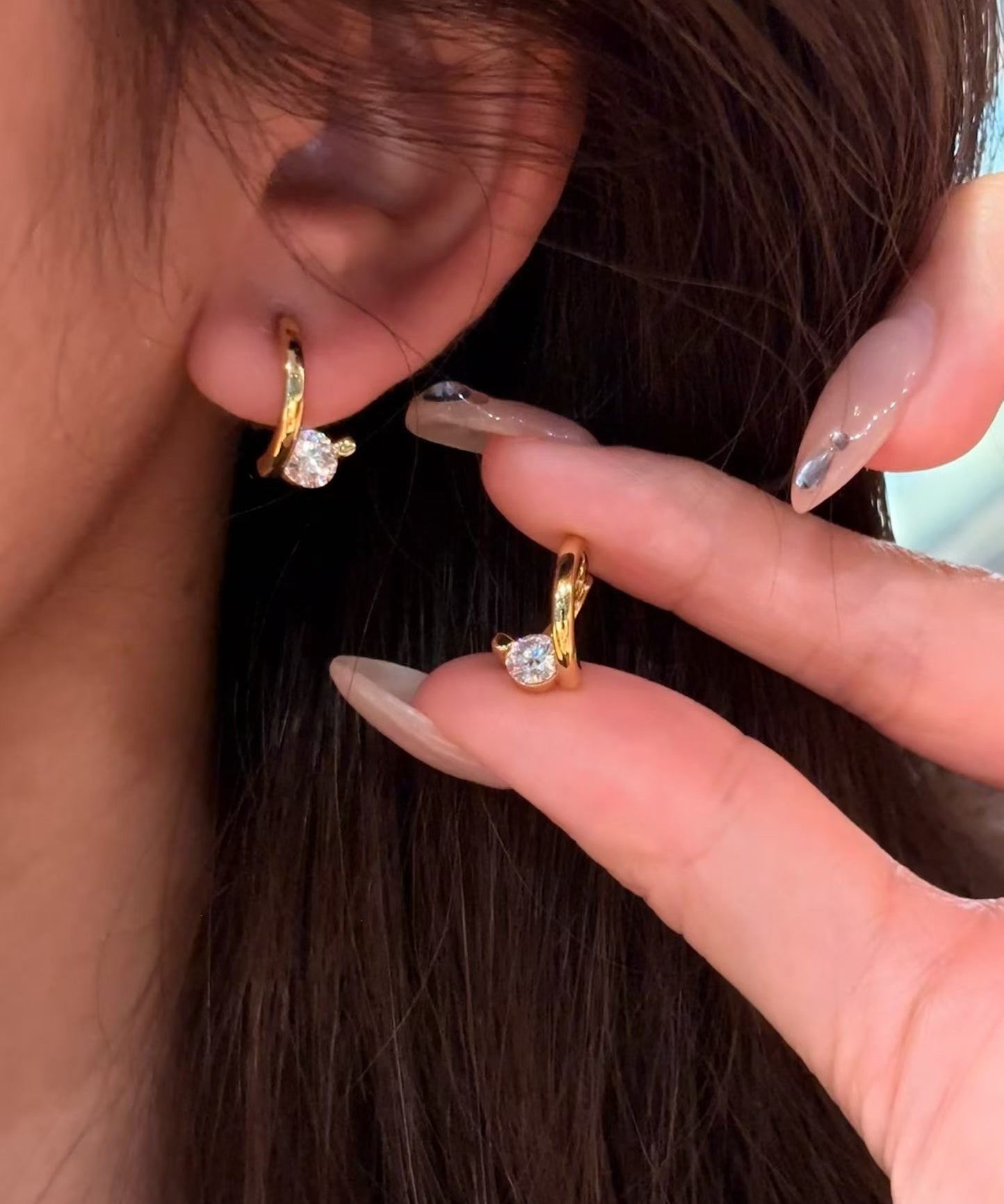 Star Orbit Moissanite Huggie Earrings - S925 Sterling Silver Gold Plated Cosmic Hoop Earrings - floysun