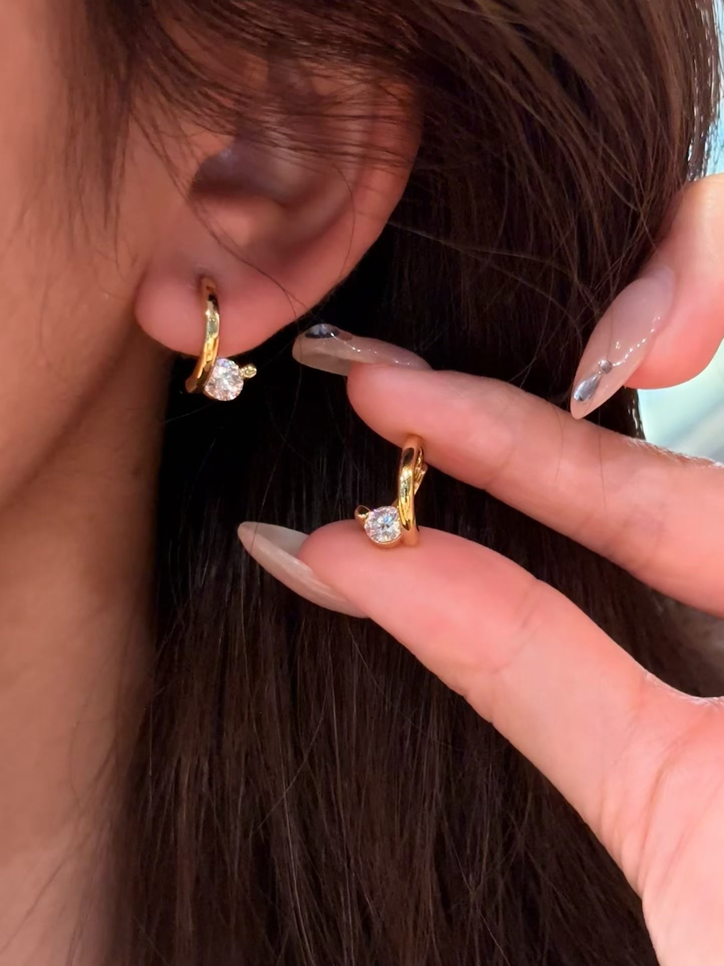 Star Orbit Moissanite Huggie Earrings - S925 Sterling Silver Gold Plated Cosmic Hoop Earrings - floysun